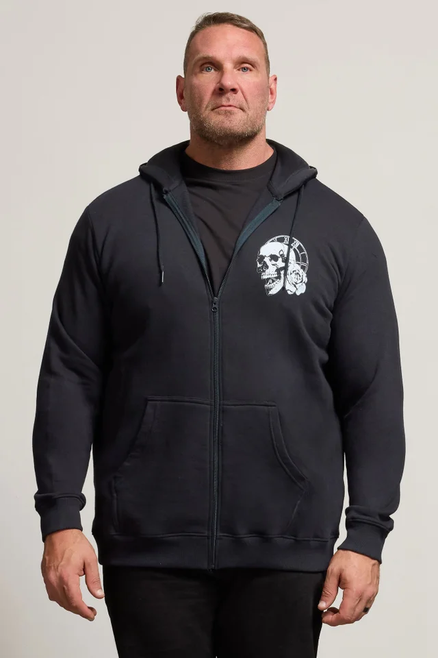 BadRhino Navy Blue Skull Zip Through Hoodie