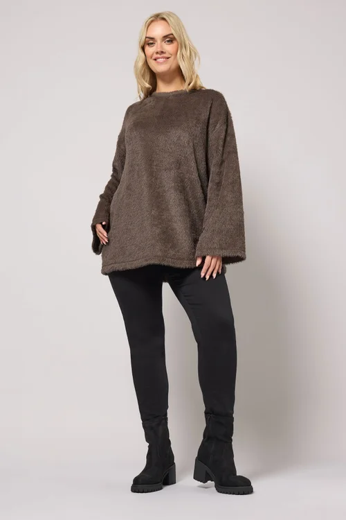 Yours Curve Brown Fluffy Knit Jumper - Size 20 Image 3