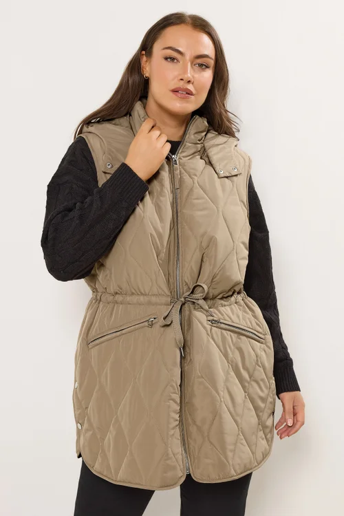 Yours Curve Natural Brown Quilted Gilet - 22-24 Image 2