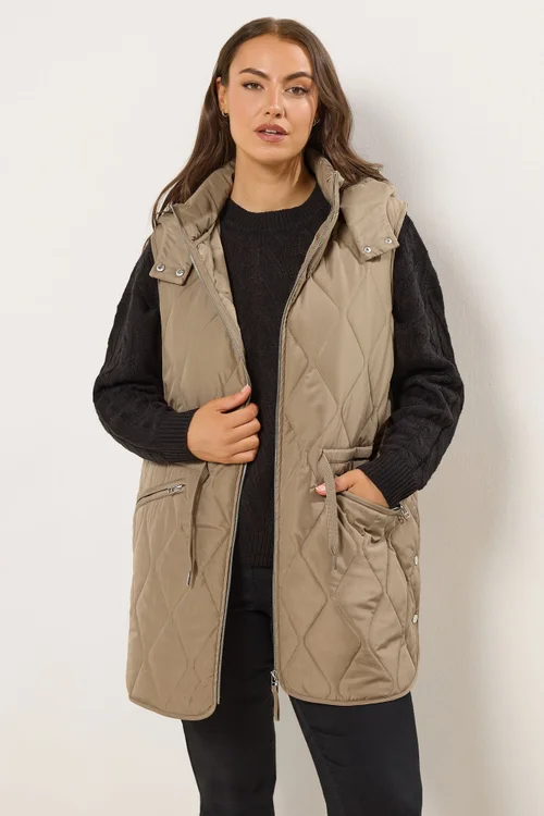 Yours Curve Natural Brown Quilted Gilet - 22-24 Image 1