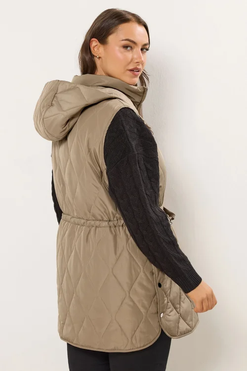 Yours Curve Natural Brown Quilted Gilet - 22-24 Image 3