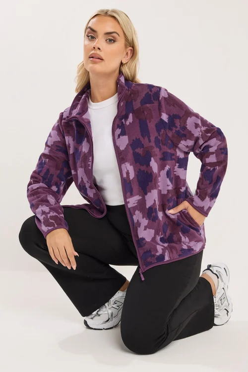 Yours Curve Purple Abstract Fleece Jacket - 26-28 Image 1