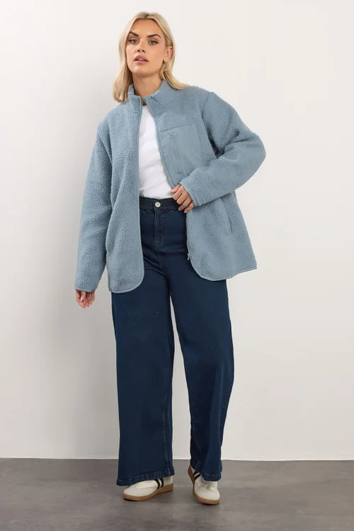 Yours Curve Blue Teddy Borg Zip Through Fleece - 26-28 Image 2