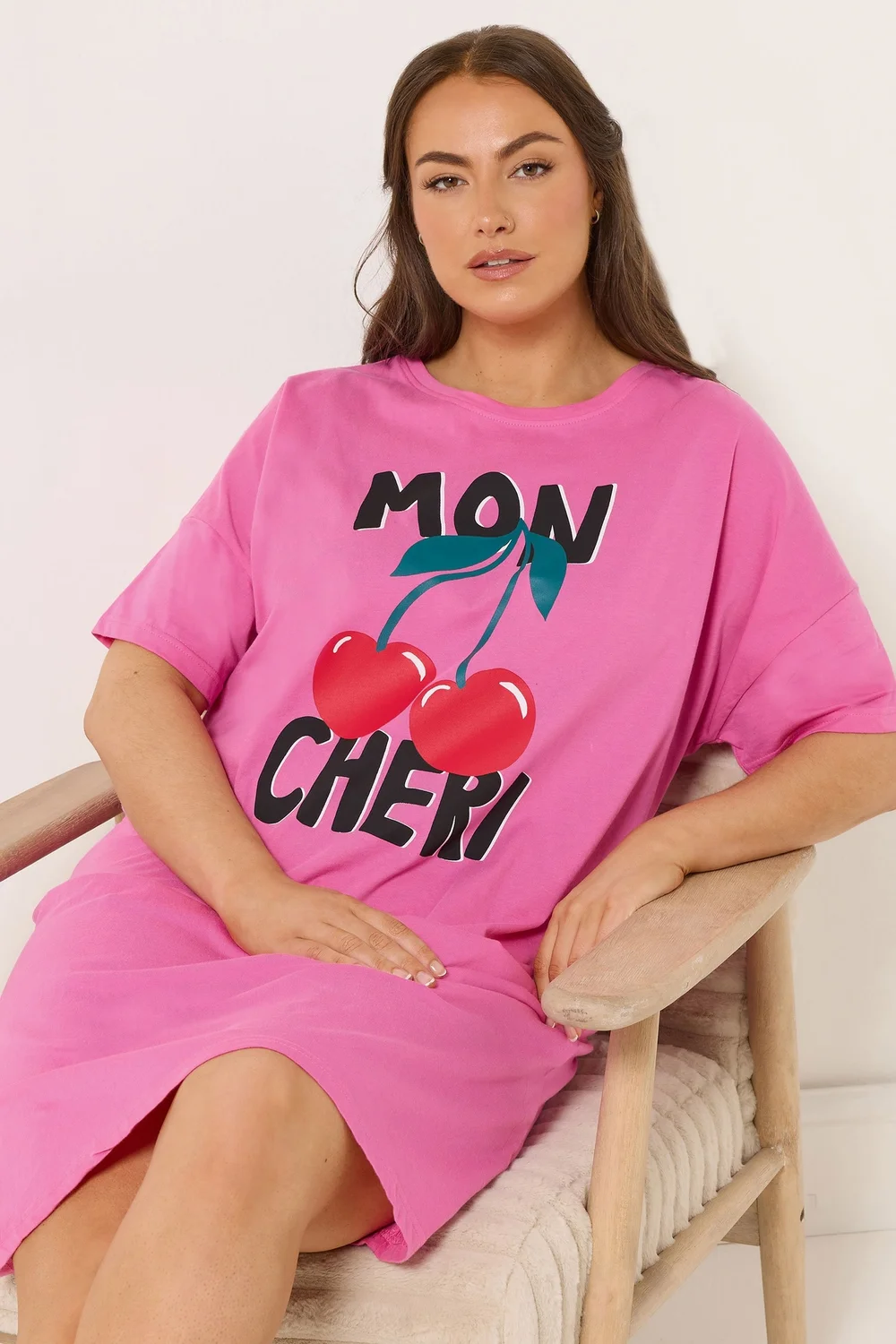 Yours Curve Pink 'Mon Cheri' Sleep Tee Nightdress - Size 26-28 Image 1
