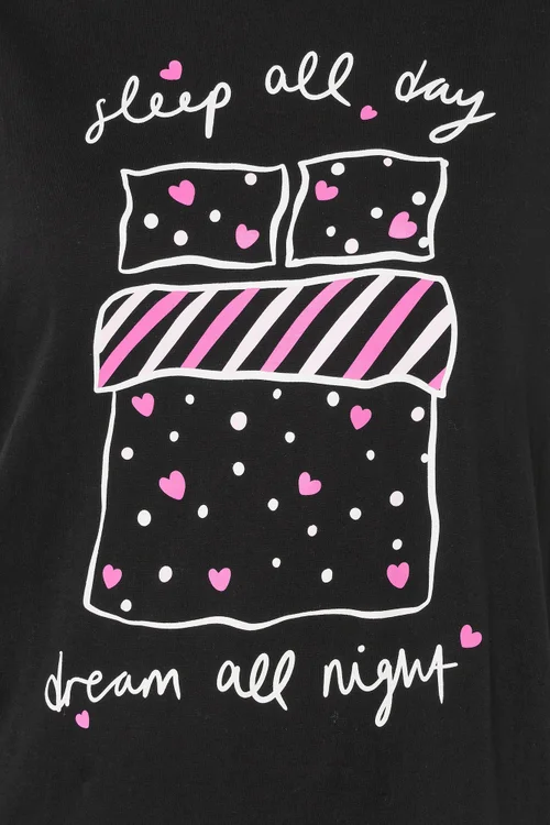 Yours Curve Black 'Sleep All Day' Sleep Tee Nightdress - Size 30-32 Image 4
