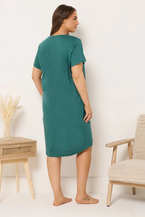 Yours Curve Green Dipped Back 'It's Been a Long Day' Nightdress - Size 34-36 Image 3