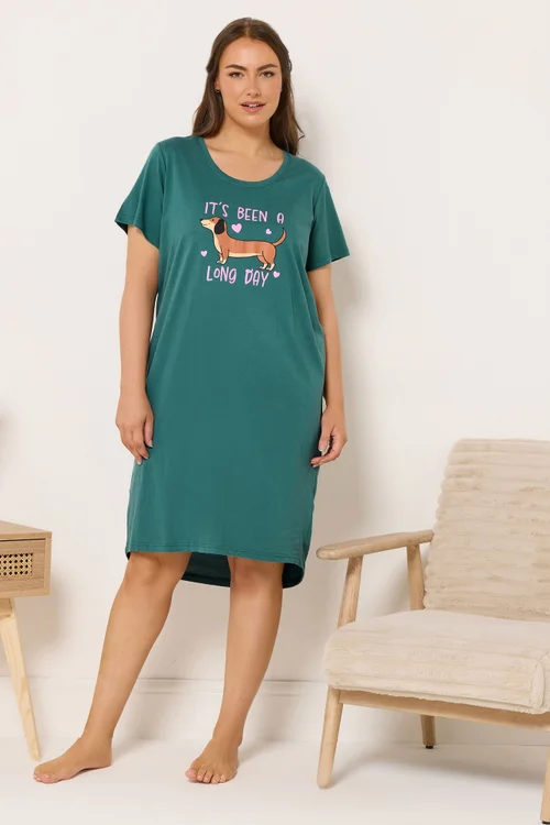 Yours Curve Green Dipped Back 'It's Been a Long Day' Nightdress - Size 34-36 Image 2