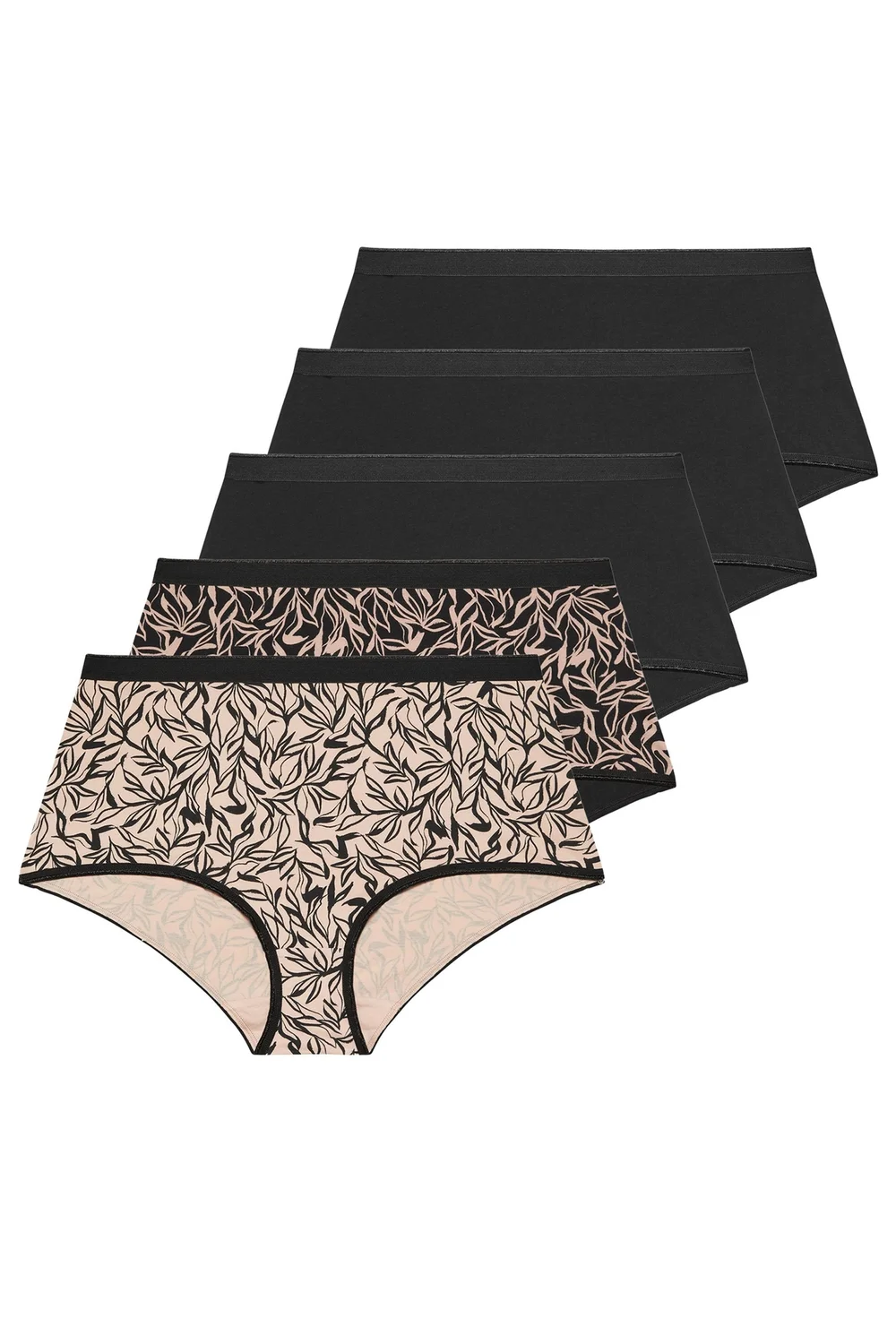 Yours 5 Pack Curve Black Leaf Print Full Briefs - 22-24 Image 5