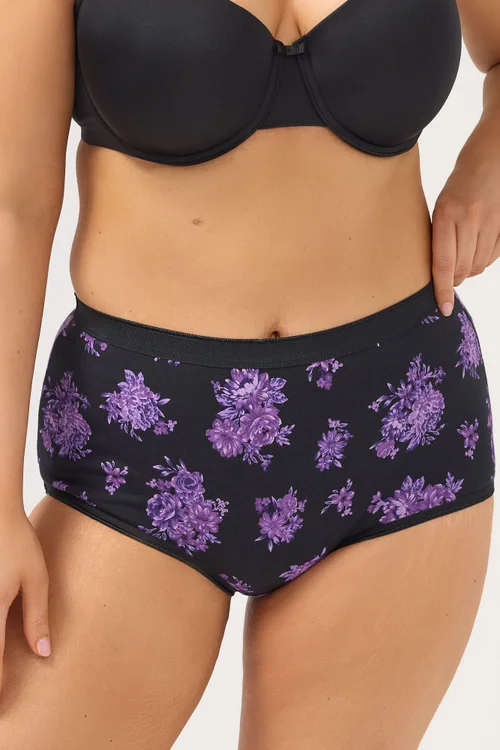 Yours 5 Pack Curve Purple Floral Full Briefs - 22-24 Image 2