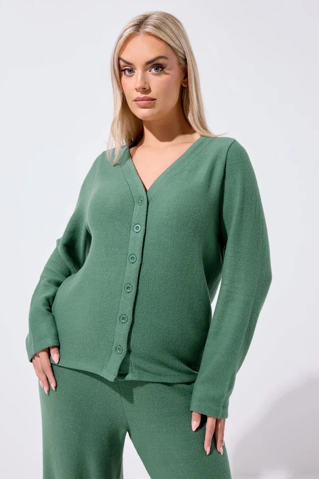 Yours Limited Curve Khaki Green Button Through Cardigan