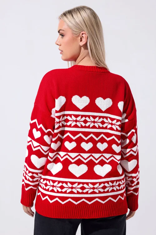 Yours Limited Curve Red Fairisle Heart Knitted Jumper - Size 14-16 Image 3