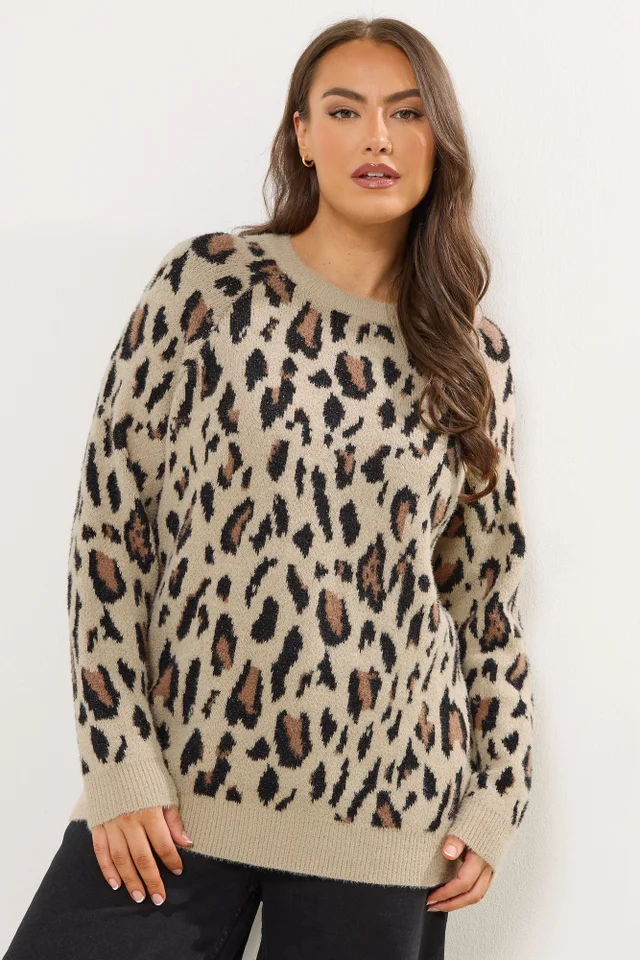 Yours Curve Natural Brown Soft Touch Leopard Jumper