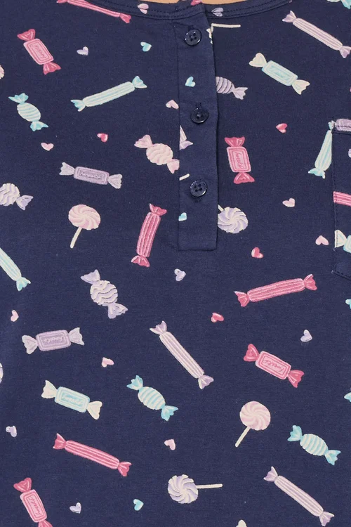 Yours Curve Navy Blue Sweet Print Placket Nightdress - Size 34-36 Image 4