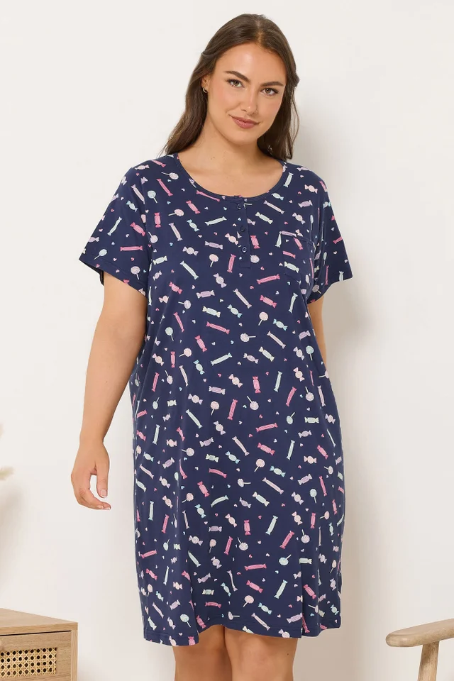 Yours Curve Navy Blue Sweet Print Placket Nightdress