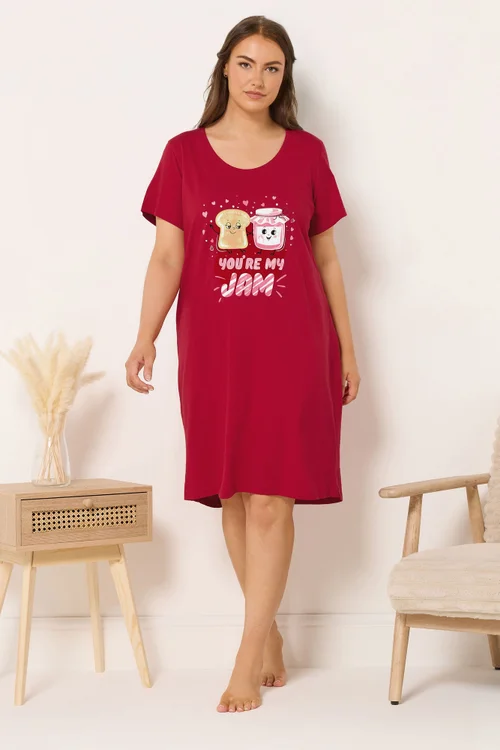 Yours Curve Red 'You're My Jam' Dipped Back Nightdress - Size 22-24 Image 1