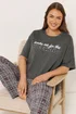 Yours Curve Grey 'Wake Me For The Weekend' Slogan Pyjama Top - Size 30-32 Image 1