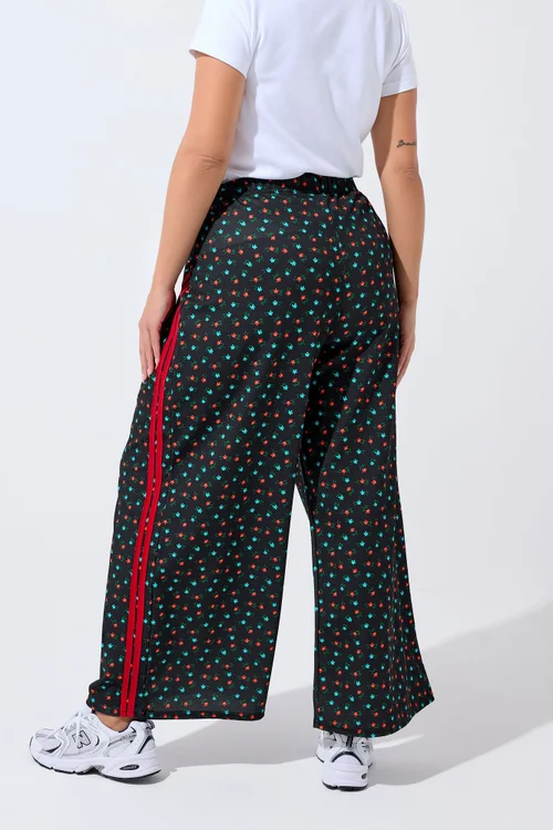 Yours Limited Curve Black Ditsy Side Stripe Wide Leg Trousers - 26-28 Image 4