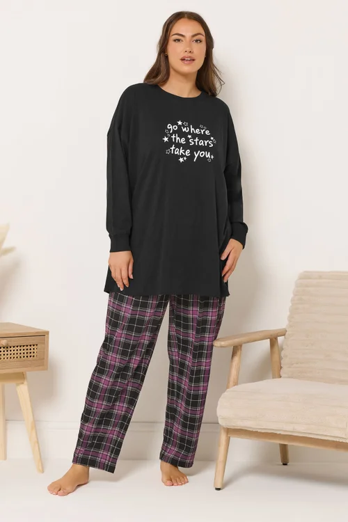 Yours Curve Black Check Wide Leg Pyjama Bottoms - Size 18-20 Image 2