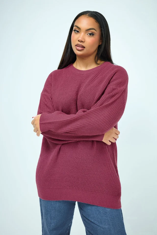Yours Curve Dark Pink Essential Knitted Jumper