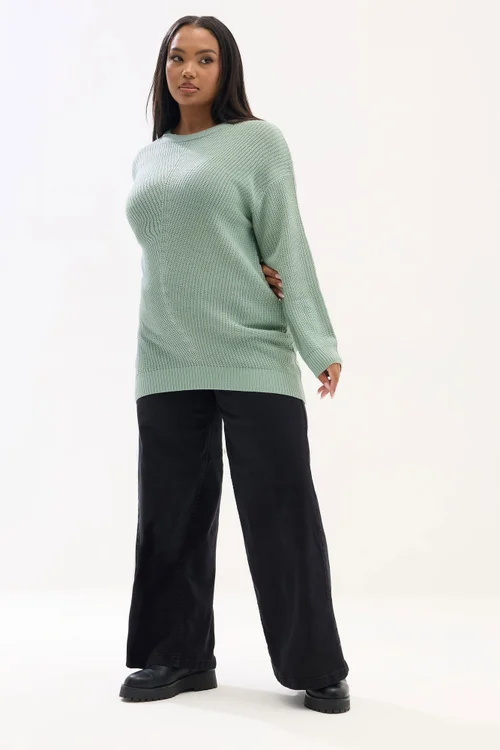 Yours Curve Essential Sage Green Knitted Jumper - Size 34-36 Image 3