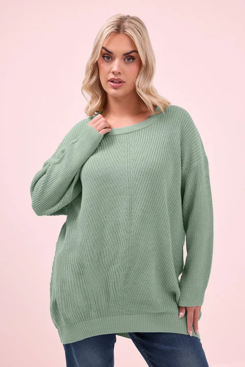 Yours Curve Essential Sage Green Knitted Jumper - Size 34-36 Image 1