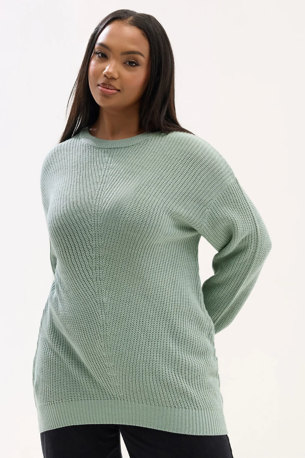 Yours Curve Essential Sage Green Knitted Jumper - Size 34-36 Image 2
