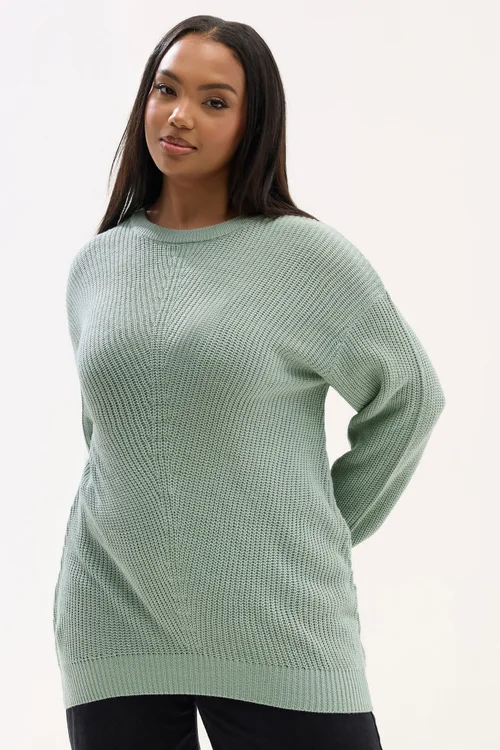 Yours Curve Essential Sage Green Knitted Jumper - Size 34-36 Image 2