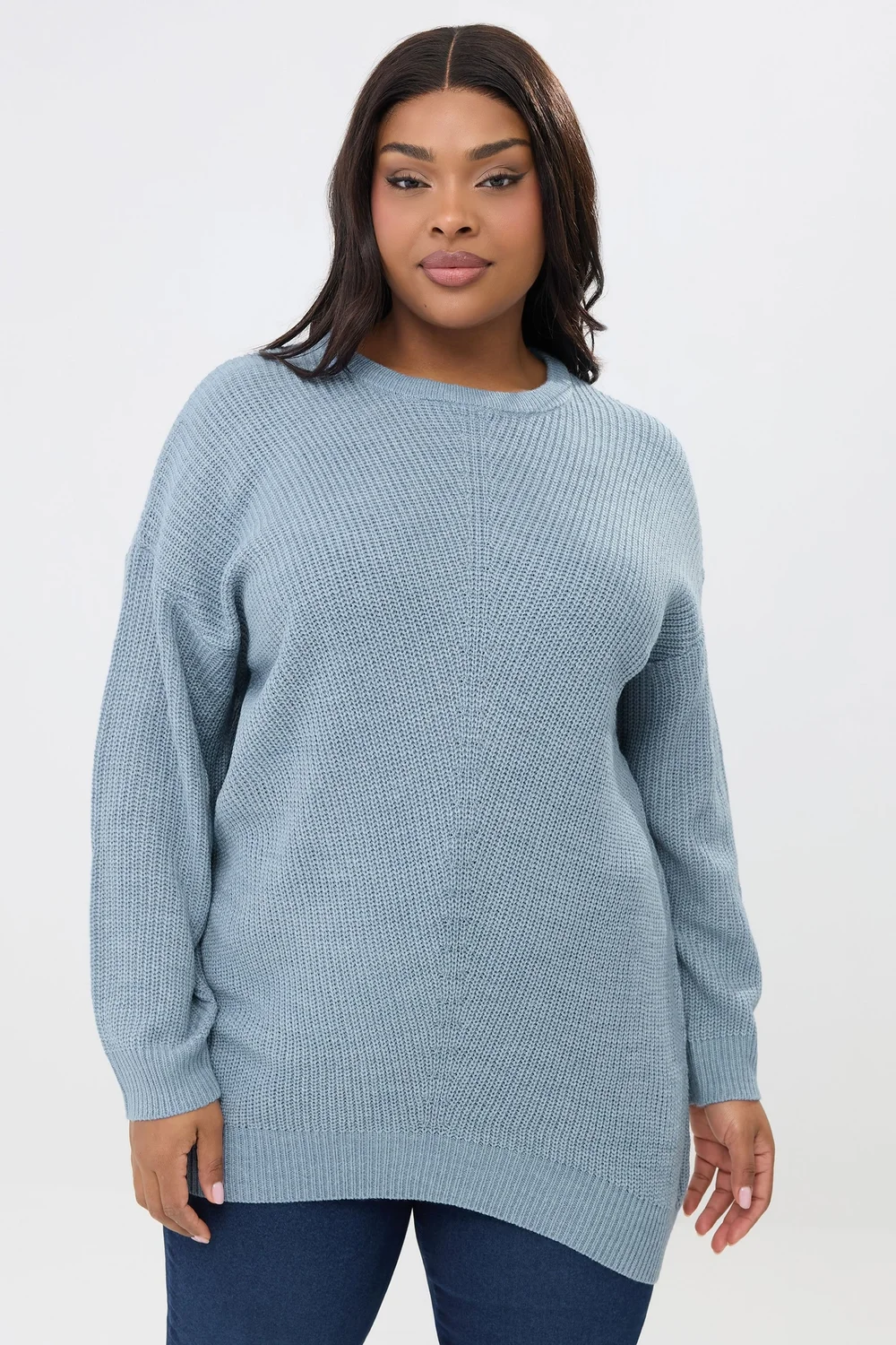 Yours Curve Light Blue Essential Knitted Jumper - Size 14-16 Image 1