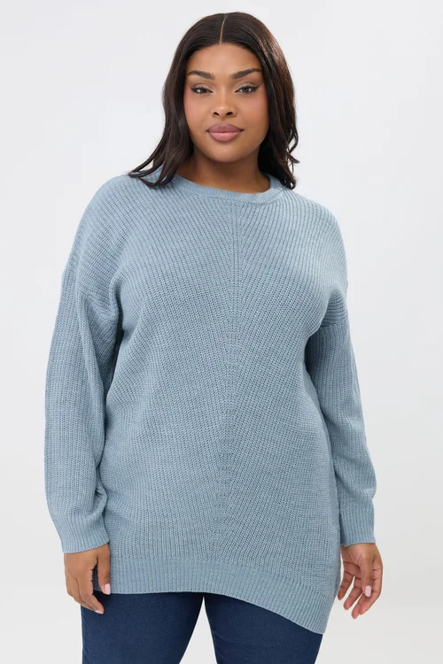 Yours Curve Light Blue Essential Knitted Jumper - Size 14-16 Image 1