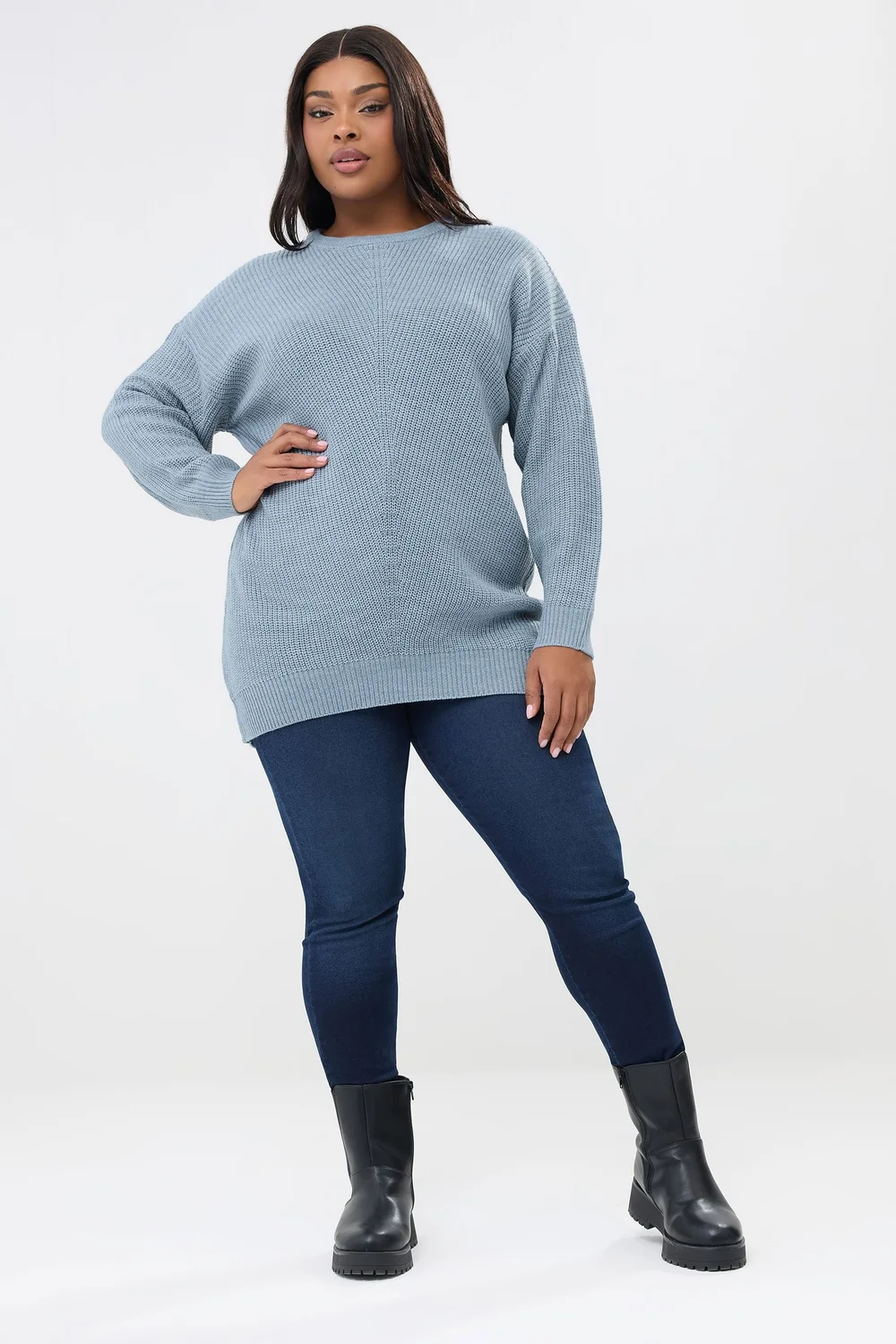 Yours Curve Light Blue Essential Knitted Jumper - Size 14-16 Image 2