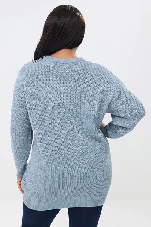 Yours Curve Light Blue Essential Knitted Jumper - Size 14-16 Image 3