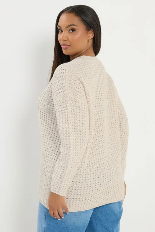 Yours Curve Ivory White Waffle Knit Jumper - Size 34-36 Image 3
