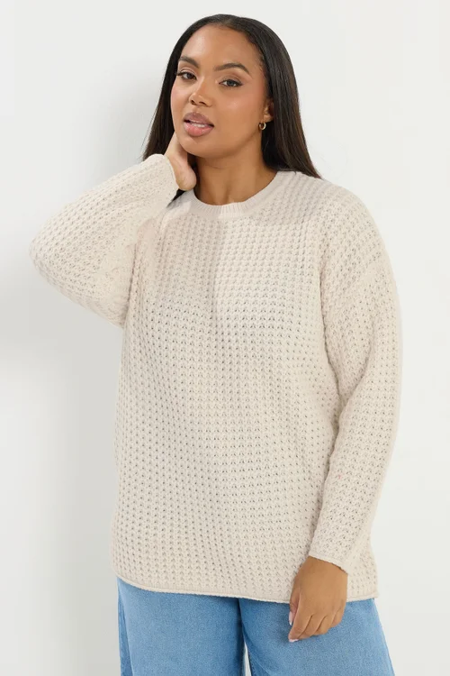 Yours Curve Ivory White Waffle Knit Jumper - Size 34-36 Image 1