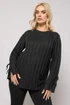 Yours Curve Black Ribbed Tie Up Sleeve Jumper - 22-24 Image 1