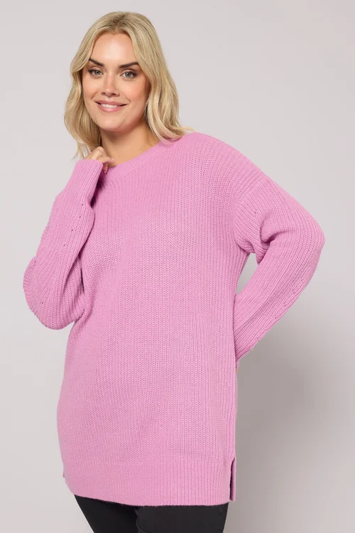 Yours Curve Pink Drop Shoulder Knitted Jumper - Size 18-20 Image 1