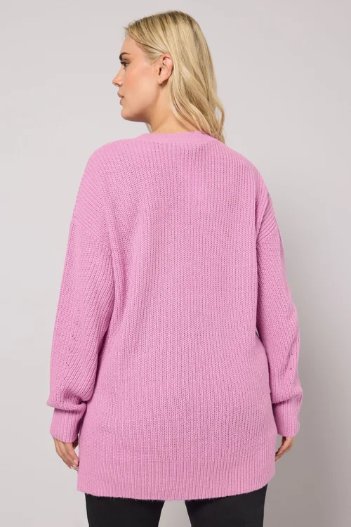 Yours Curve Pink Drop Shoulder Knitted Jumper - Size 18-20 Image 3