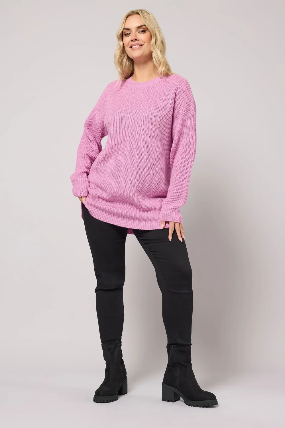 Yours Curve Pink Drop Shoulder Knitted Jumper - Size 18-20 Image 2