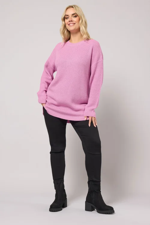 Yours Curve Pink Drop Shoulder Knitted Jumper - Size 18-20 Image 2