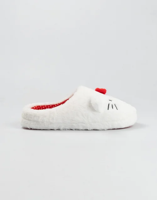 Vanilla Underground Hello Kitty Adult White With Red Accents Mule Slippers - Size 5-6 Image 3