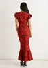 Gini London Red V Neck Floral Print Ruffle Maxi Dress - 10 Image 2