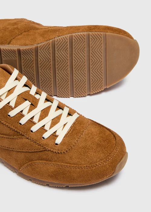 Tan Faux Suede Slim Retro Trainers - 3 Image 2