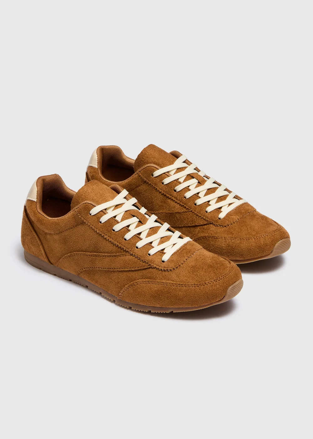 Tan Faux Suede Slim Retro Trainers - 3 Image 1