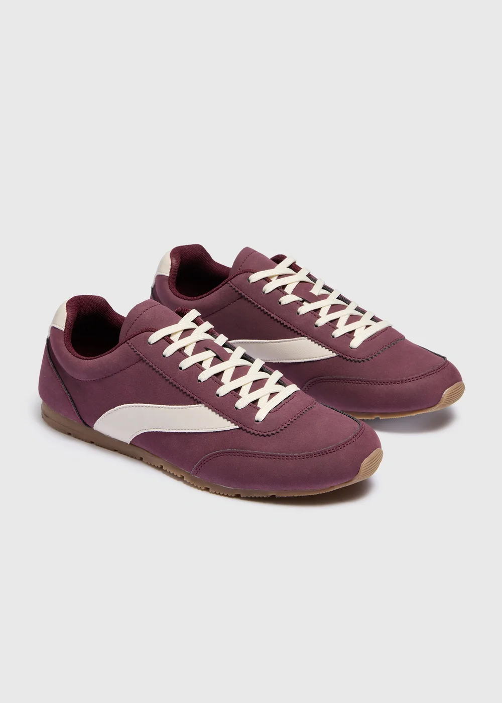 Burgundy Faux Suede Slim Retro Trainers - 3 Image 2