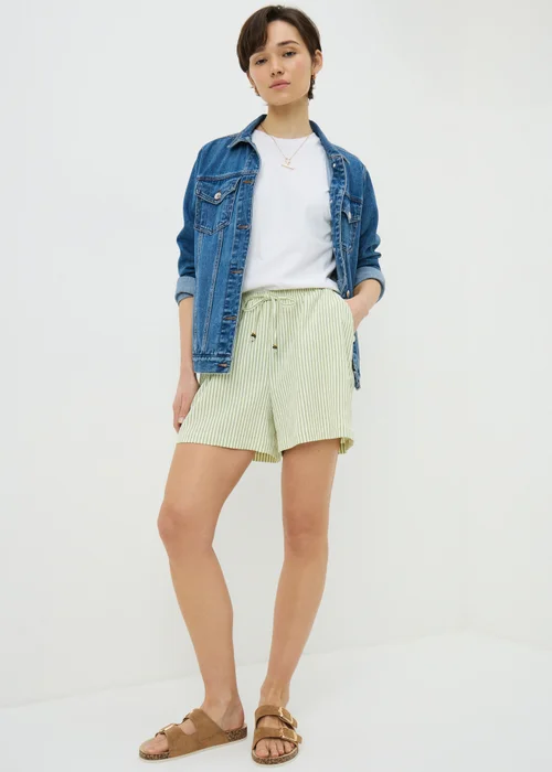 Sage Green Stripe Seersucker Shorts - 10 Image 1