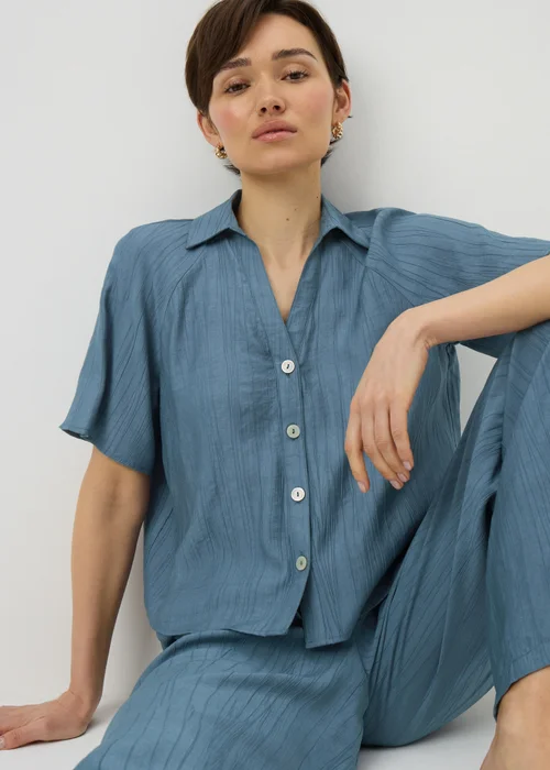 Papaya Petite Blue Crinkle Textured Co Ord Shirt - 12 Image 1