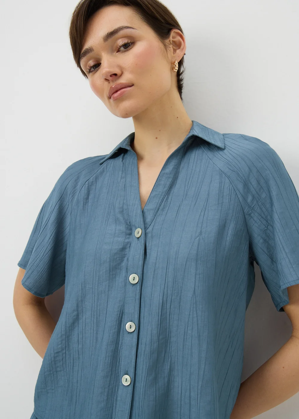 Papaya Petite Blue Crinkle Textured Co Ord Shirt - 12 Image 3