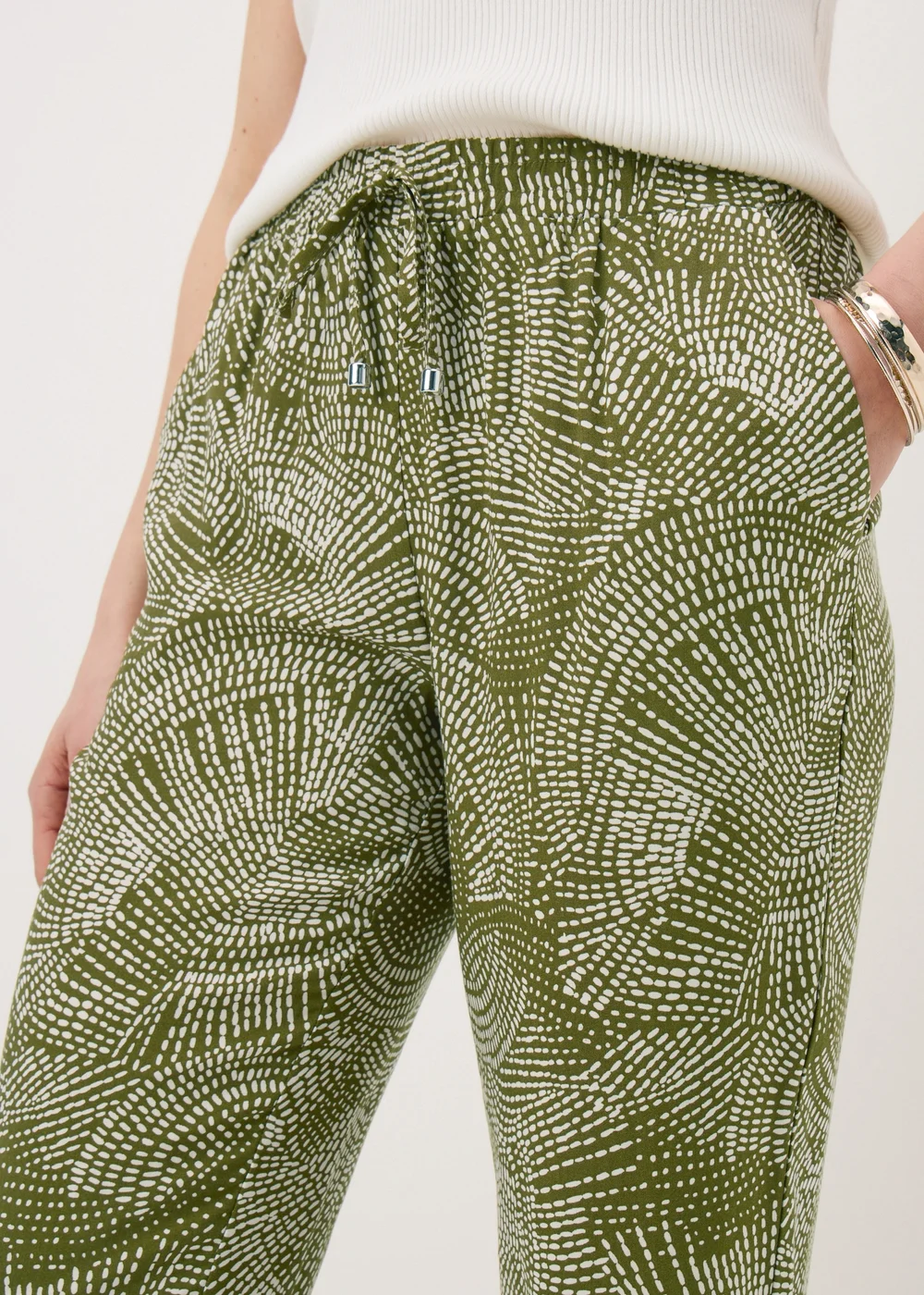 Olive Dash Print Tapered Trousers - 14 Image 3