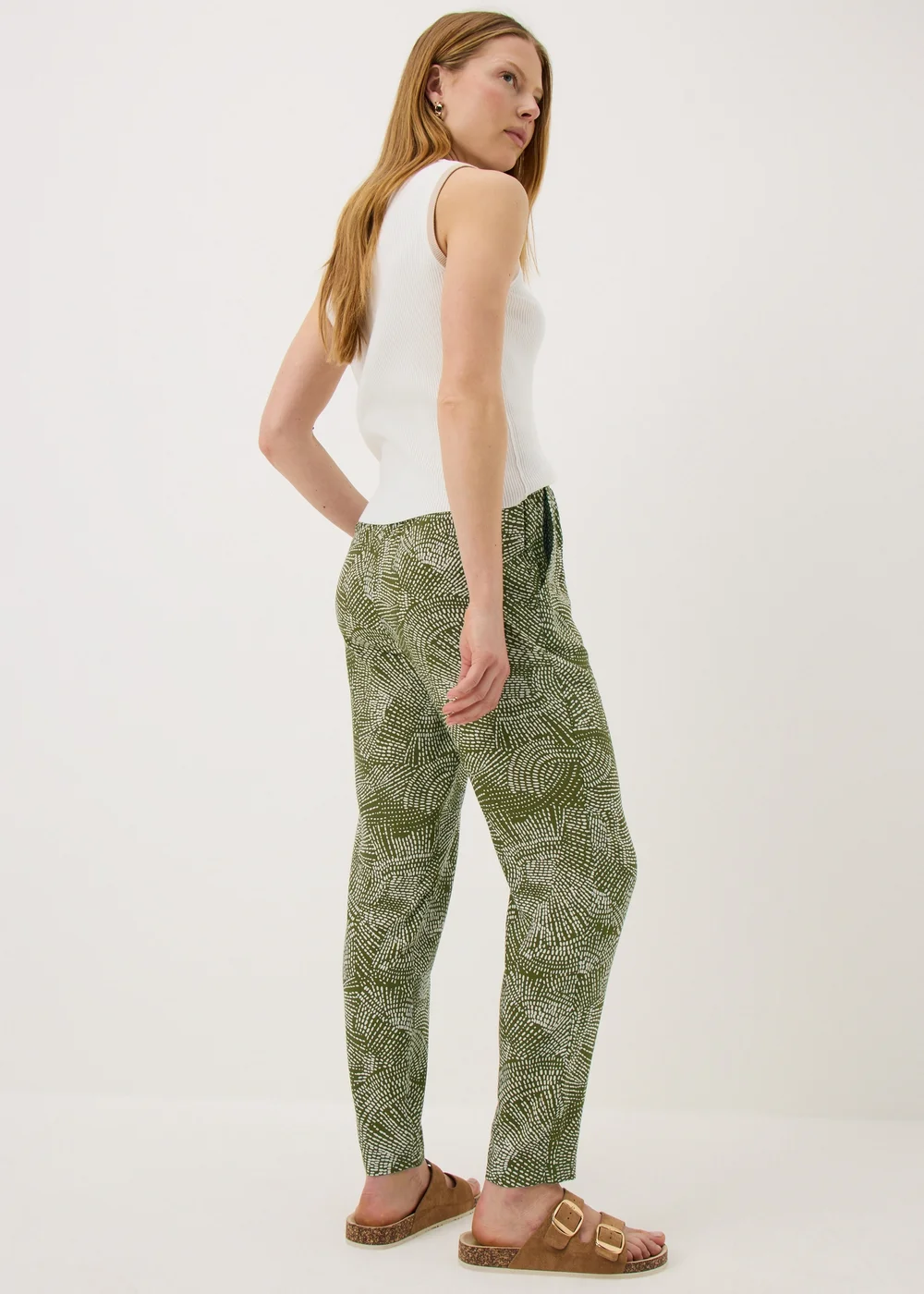 Olive Dash Print Tapered Trousers - 14 Image 2