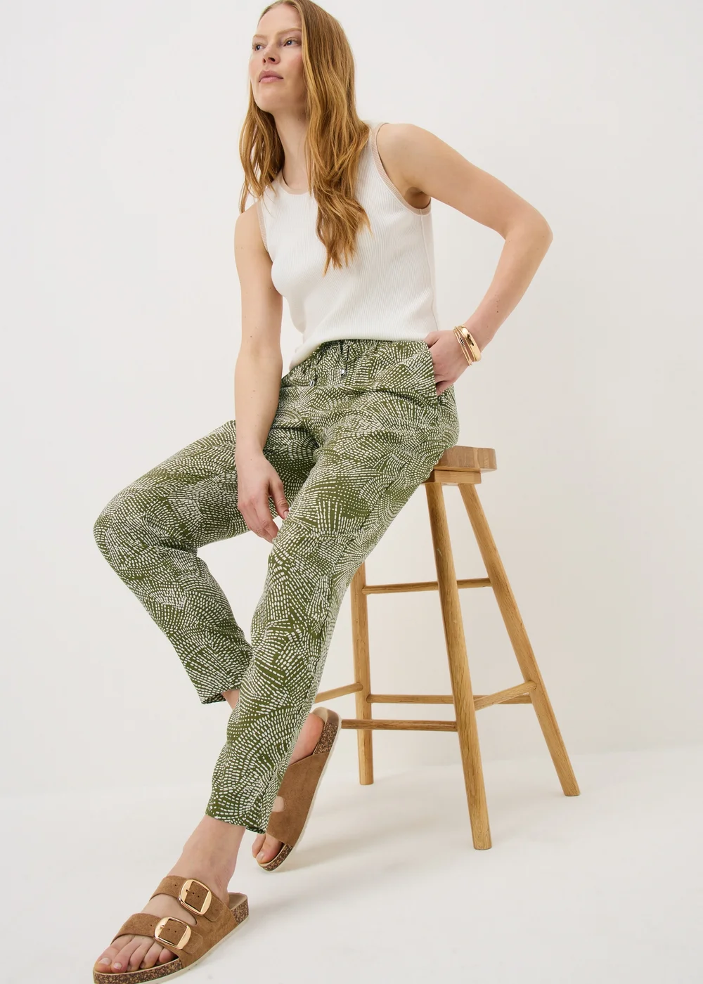 Olive Dash Print Tapered Trousers - 14 Image 1