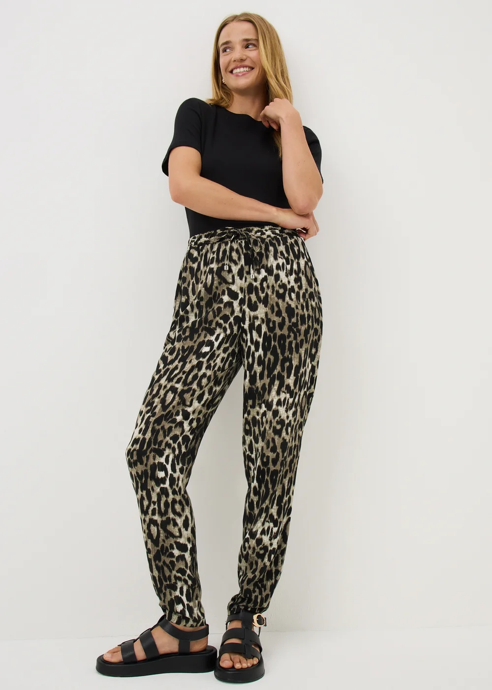 Brown Leopard Print Tapered Trousers - 10 Image 1
